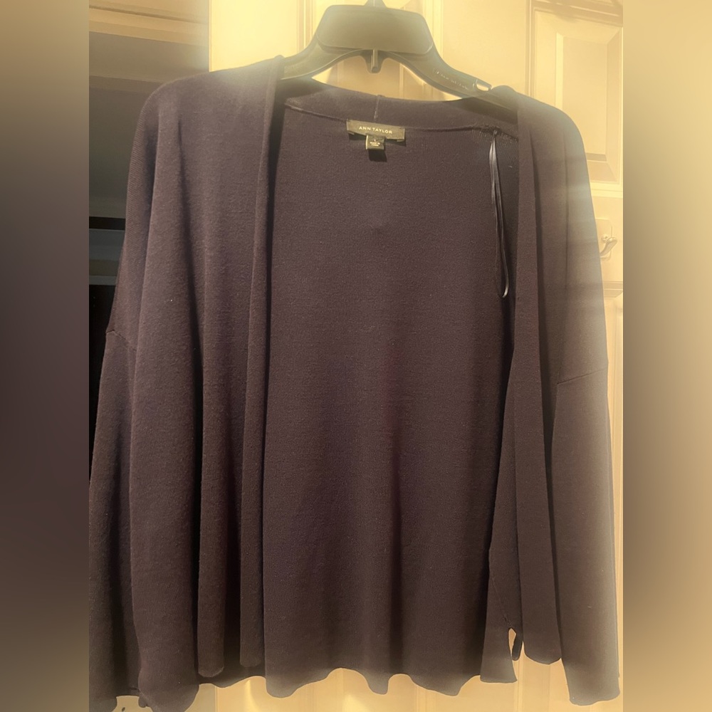 Ann Taylor open front knit navy blue sweater
